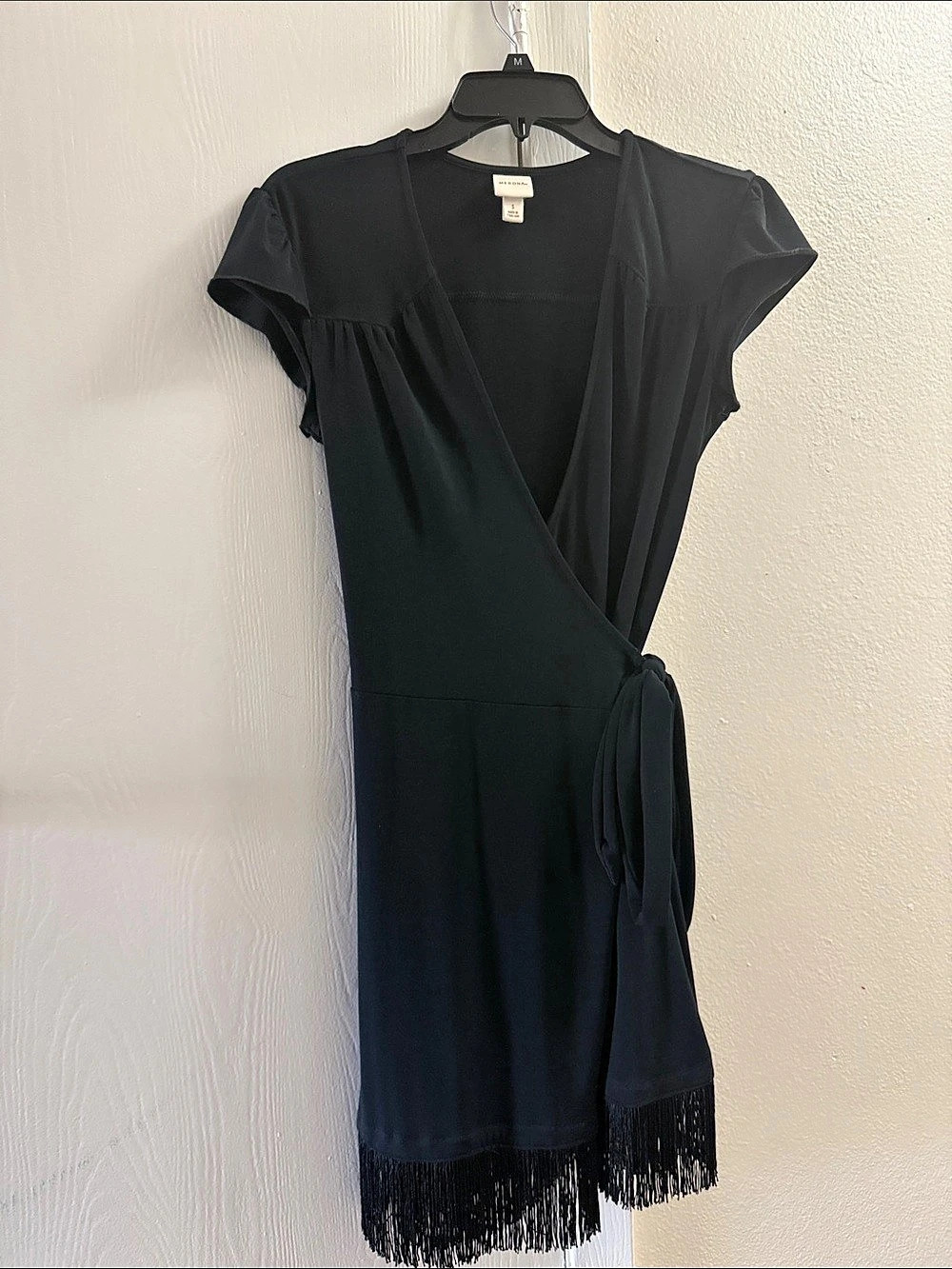 Merona Wrap Dress with Fringe in Black Small Like New